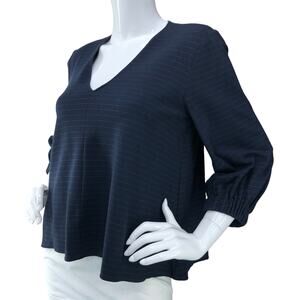 Tibi Womens Size S Top V Neck Balloon Sleeve Striped Stretch